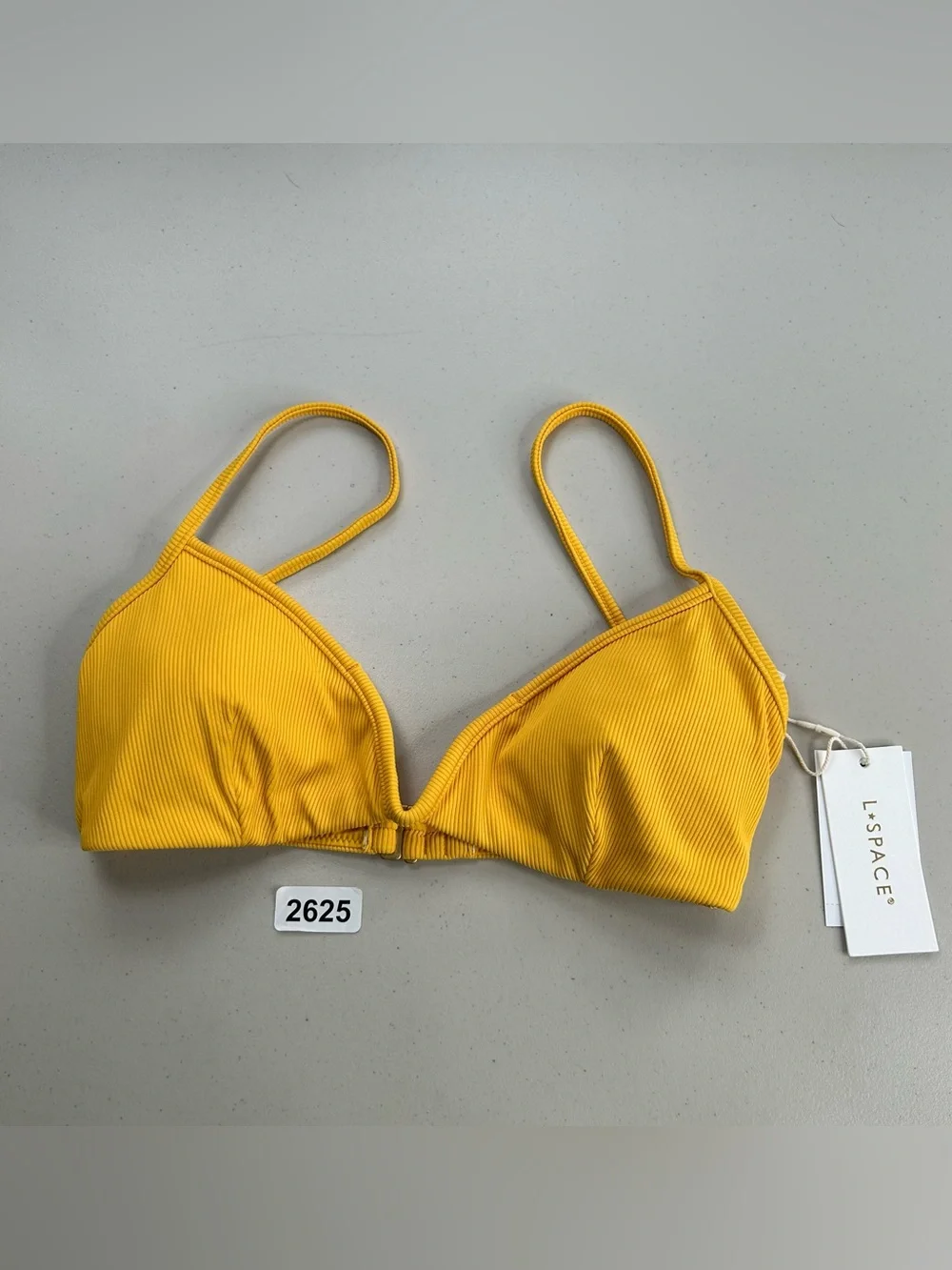 L*SPACE Helena Bikini Top Medium Ribbed V-Wire Swimwear Bachelorette Yellow new